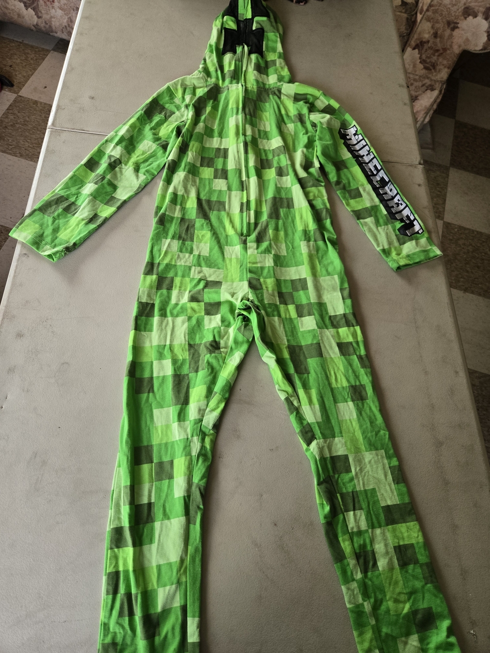 Kids Green Pixel-Print Footie Hoodie One-Piece